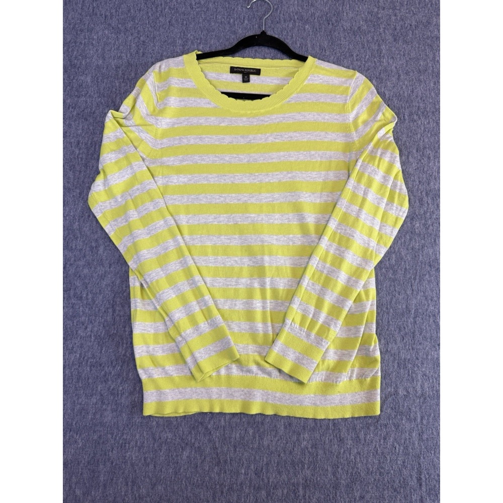 Banana Republic Women's Sweater-Lime‎ Green-Gray Long Sleeve Sz Medium